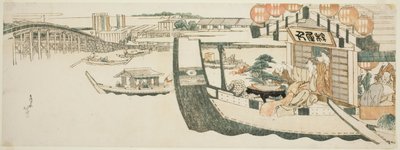 Sumida Nehri üzerinde tekne partileri by Katsushika Hokusai
