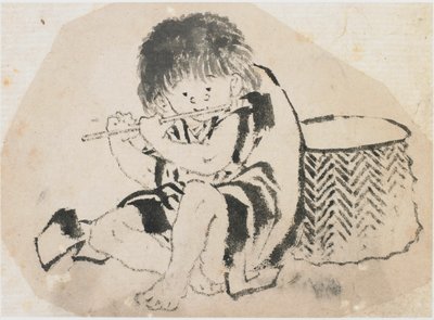 Flüt Çalan Çocuk, Edo dönemi, yak. 1840. by Katsushika Hokusai