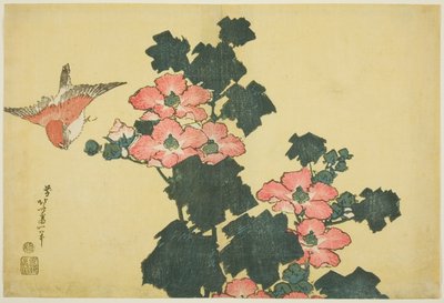 Pamuk Güller ve Serçe, isimsiz Büyük Çiçekler serisinden by Katsushika Hokusai
