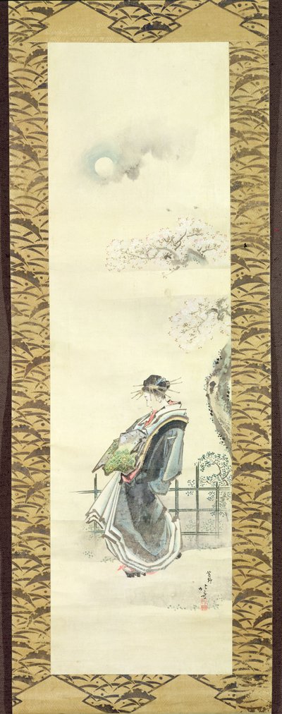 Nezaketçi yürüyüşe çıktı (kağıt üzerinde yıkama ile kalem ve mürekkep) by Katsushika Hokusai
