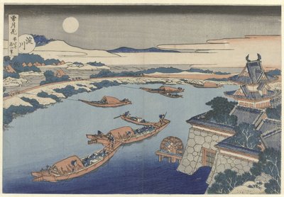 Ay Işığında Yodo Nehri Yodogawa (nesne üzerindeki başlık) Kar, Ay ve Çiçekler (dizi adı) Setsugekka (nesne üzerinde dizi başlığı) by Katsushika Hokusai
