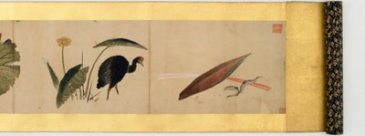 Çeşitli Resimlerle Elle Kaydırma Detayı, Edo Dönemi, kağıt üzerinde 1839 mürekkep ve renk by Katsushika Hokusai