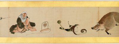 Çeşitli Resimlerle Elle Kaydırma Detayı, Edo Dönemi, kağıt üzerinde 1839 mürekkep ve renk by Katsushika Hokusai