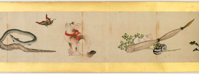 Çeşitli Resimlerle Elle Kaydırma Detayı, Edo Dönemi, kağıt üzerinde 1839 mürekkep ve renk by Katsushika Hokusai