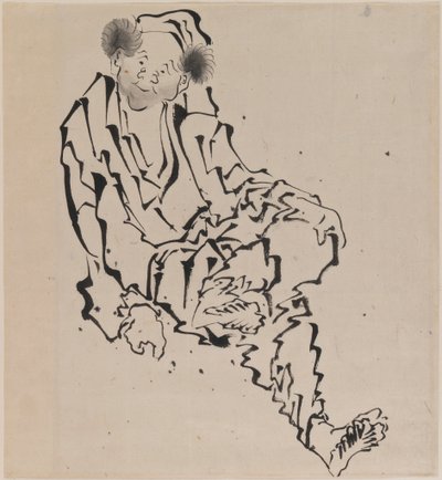 Sol bacağı sağ dizine dayalı olarak oturan bir adamın çizimi (kağıt üzerine mürekkep) by Katsushika Hokusai