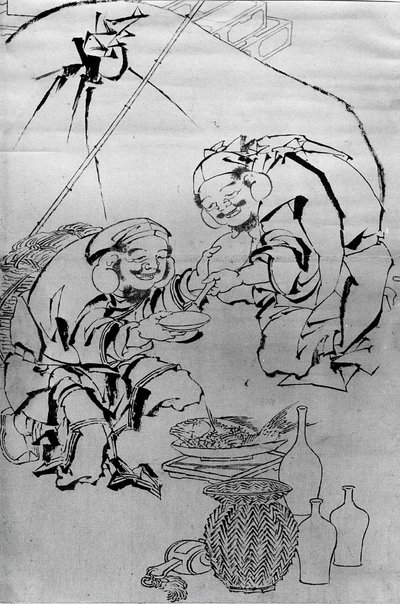 Ebisu ve Daikoku Yeni Yıl Festivalini Kutlarken, 18.-19. yüzyıl. by Katsushika Hokusai