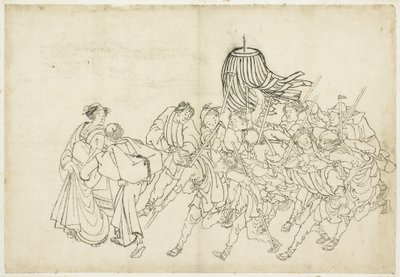 İtfaiyeciler Festivaline Yürürken, 1615-1868 (kağıt üzerine mürekkep) by Katsushika Hokusai