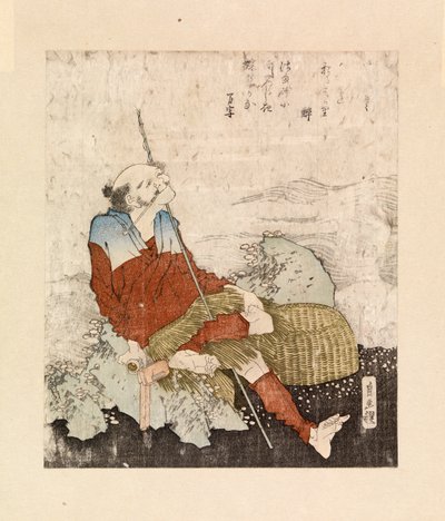 Dere kenarında sigara içen balıkçı, 1835 dolayları (renkli gravür) by Katsushika Hokusai