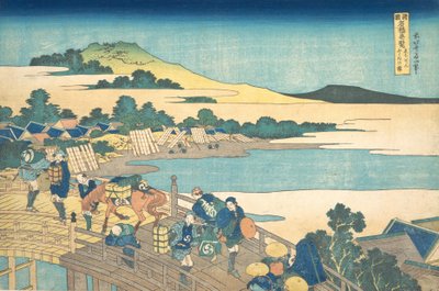 Echizen Eyaletindeki Fukui Köprüsü Echizen Fukui no hashi, Seriden Olağanüstü ..., ca. 1830. by Katsushika Hokusai