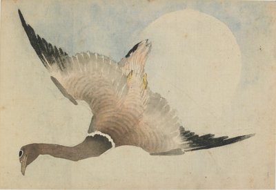 18. yüzyılın sonlarında 19. yüzyılın başlarında ayın önünde uçan kaz. by Katsushika Hokusai