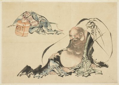 Hotei and Asahina Saburo Reclining (two sketches) by Katsushika Hokusai