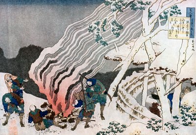 Karda bir yangının yanında avcılar, c1835. by Katsushika Hokusai