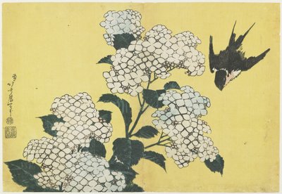 ಹೈಡ್ರೇಂಜ ಮತ್ತು ಸ್ವಾಲೋ, ಸಿ. 1832 ಟರ್ಕಿ by Katsushika Hokusai