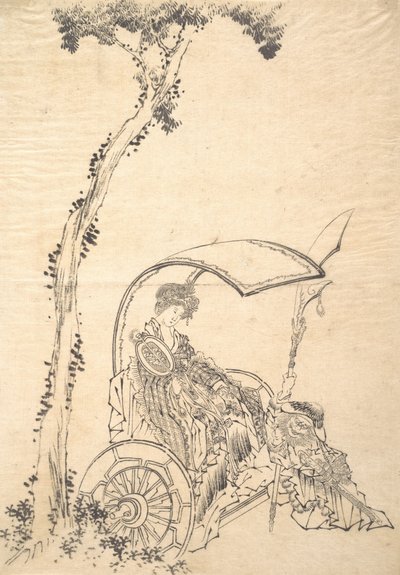 Arabadaki Kadın. by Katsushika Hokusai
