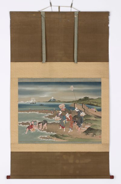 Manzara: kıyıdaki deniz tarağı toplayıcıları, 18. yüzyılın sonu ve 19. yüzyılın başı. by Katsushika Hokusai