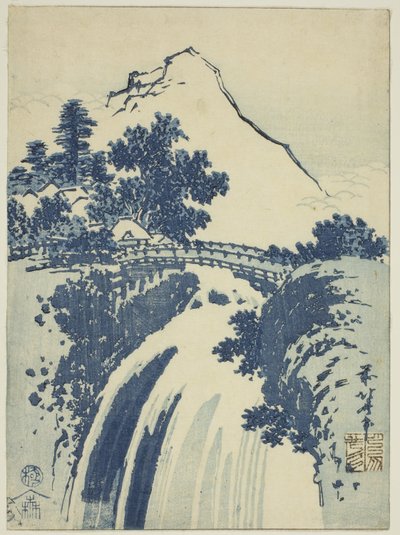 İsimsiz bir dizi chuban baskısından şelaleli manzara by Katsushika Hokusai
