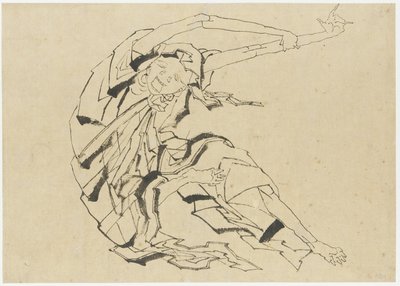 Uzun kollu adam germe, Edo dönemi (kağıt üzerine mürekkep) by Katsushika Hokusai
