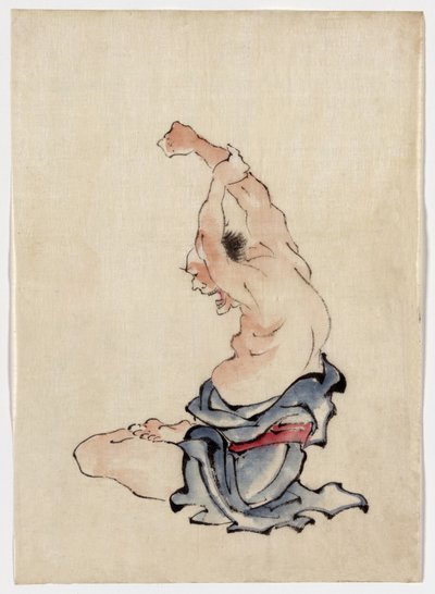 Man Stretching, 1830-50 yayınlandı (renkli mürekkep yıkama) by Katsushika Hokusai