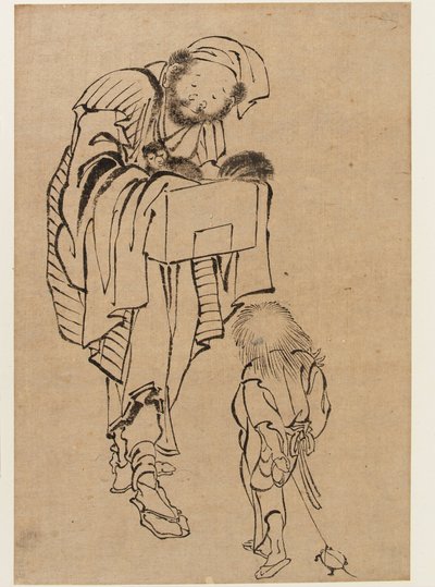 Erkek ve Çocuk, Edo Dönemi (kağıt üzerine mürekkep) by Katsushika Hokusai