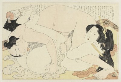 Erkek ve kadın halı üzerinde sevişiyor Adonis bitkisi (seri başlığı) Fukujuso (dizi adı) by Katsushika Hokusai