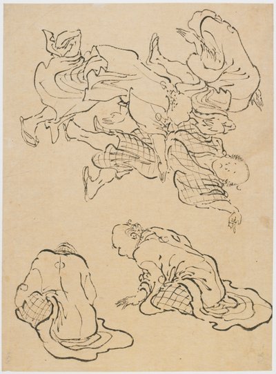 Dans eden erkekler ve çeşitli figürler, 18. yüzyılın sonları ve 19. yüzyılın başlarında. by Katsushika Hokusai