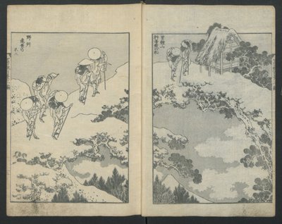Fuji Dağı bir Köprünün altında solda, Fuji Dağı bir Ağın arkasında sağda, Yüz Vi..., ca. 1847. by Katsushika Hokusai