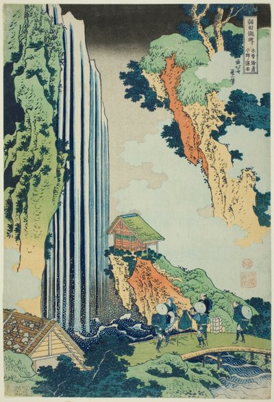 Kisokaidō Yolu üzerindeki Ono Şelaleleri (Kisokaidō Ono no bakufu), Çeşitli İllerdeki Şelaleler Turu (Shokoku taki meguri) serisinden by Katsushika Hokusai