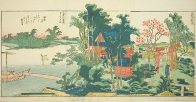 "Sumida Nehri Kıyılarında Panoramik Manzaralar (Ehon Sumidagawa ryogan ichiran)" adlı resimli kitaptan sayfalar by Katsushika Hokusai