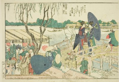 "Sumida Nehri Kıyılarında Panoramik Manzaralar (Ehon Sumidagawa ryogan ichiran)" adlı resimli kitaptan sayfalar by Katsushika Hokusai