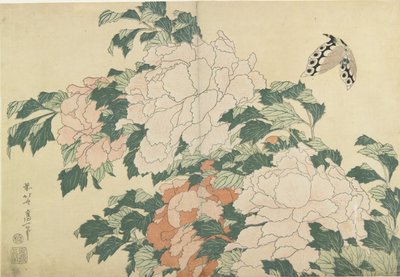 Şakayık ve Kelebek, c. 1830-1831 by Katsushika Hokusai