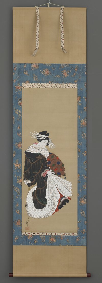 Yürüyen Bir Fahişenin Portresi, c.1815-19 (ipek üzerine mürekkep, renk ve altın) by Katsushika Hokusai
