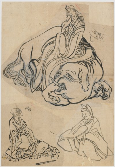 Bodhisattva Fugen olarak The Courtesan Eguchi için hazırlık taslağı..., Edo dönemi, c1806-1811. by Katsushika Hokusai