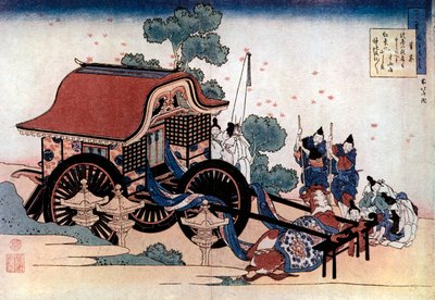 Üç tekerlekli bir arabayı çekmek, Japon gravürü, c1780-1849. by Katsushika Hokusai