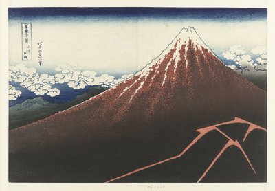 Dağın eteğinde yağmur fırtınası kırmızı fuji Sanka hakuu (nesne üzerindeki başlık) Fuji Dağı