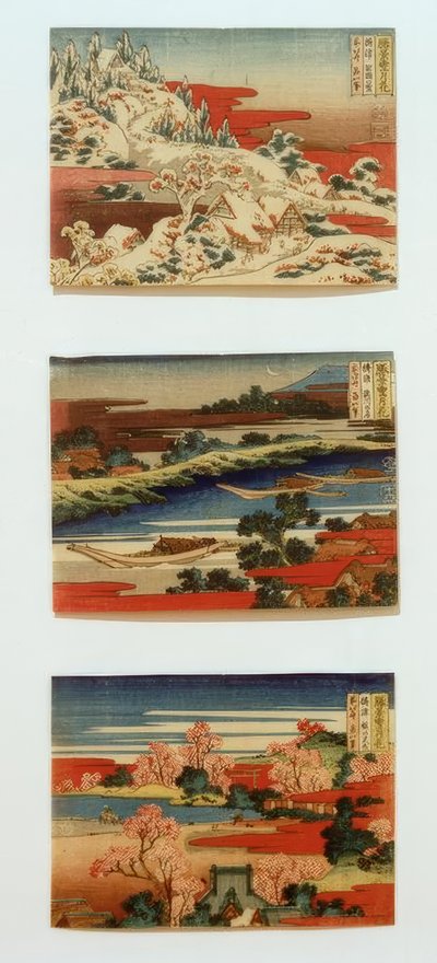 Güzel manzaralarda kar, ay ve çiçekler by Katsushika Hokusai