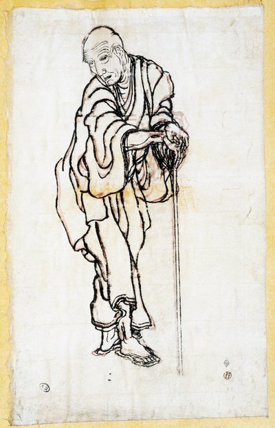 Yaşlı bir adam olarak otoportre, c.1840-49 (kağıt üzerinde kalem ve mürekkep) by Katsushika Hokusai