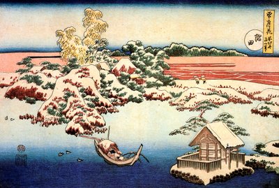 Sumida Nehri kıyısındaki kar manzarası, c1832. by Katsushika Hokusai