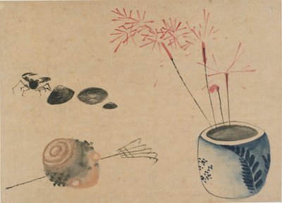 Maytap, yengeç ve soğan, 18. yüzyılın sonu ile 19. yüzyılın başı. by Katsushika Hokusai