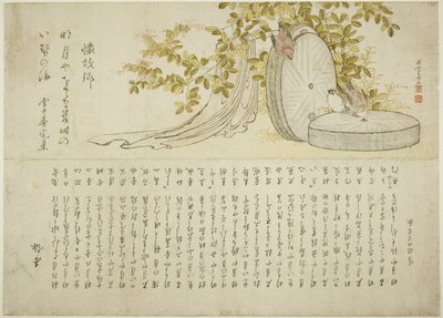 Hagi Bushlu Değirmen Taşlarında Serçeler by Katsushika Hokusai