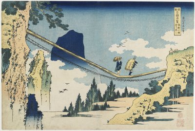 "Hida ve Etchu_ İlleri Arasında Asma Köprü" by Katsushika Hokusai