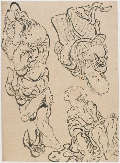 Üç figür, 18. yüzyılın sonu ve 19. yüzyılın başı. by Katsushika Hokusai