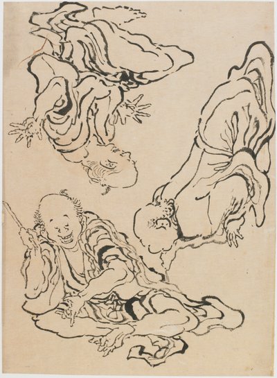 El kol hareketi yapan üç adam, 18. yüzyılın sonları ve 19. yüzyılın başlarında. by Katsushika Hokusai