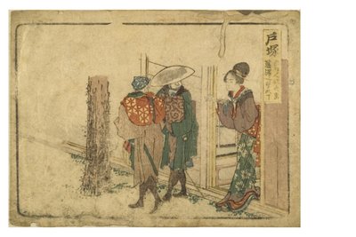 Surimono Tokaido serisinden Tokaido Yolu üzerindeki Totsuka istasyonu, c.1800-04 (kağıt üzerinde tahta blok) by Katsushika Hokusai