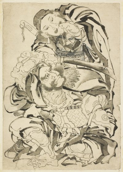 İki Çinli Kahraman, c.1815-49 (kağıt üzerine mürekkep) by Katsushika Hokusai