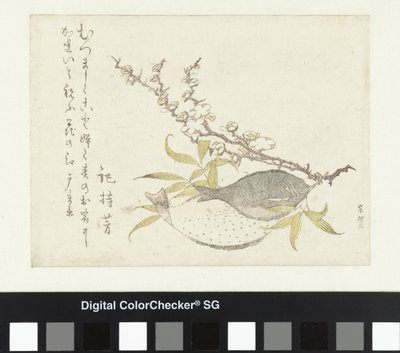 İki Yassı Balık ve Erik by Katsushika Hokusai