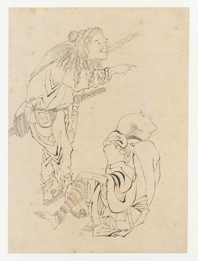 İki avcı, Edo dönemi, 19. yüzyıl. by Katsushika Hokusai