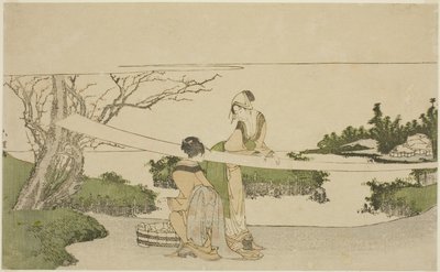 iki kadın, germe, kumaş by Katsushika Hokusai