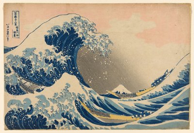 "Fuji Dağı'nın Otuz Altı Manzarası (Fugaku sanjurokkei)" serisinden, Büyük Dalga olarak da bilinen Kanagawa'daki Dalganın Altında (Kanagawa oki nami ura) by Katsushika Hokusai