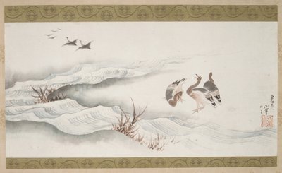 Yaban Kazları ve Su, 1839. by Katsushika Hokusai