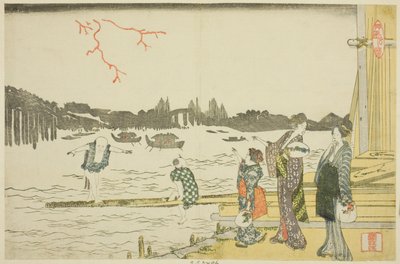 Havai Fişekleri İzleyen Kadınlar ve Çocuklar by Katsushika Hokusai